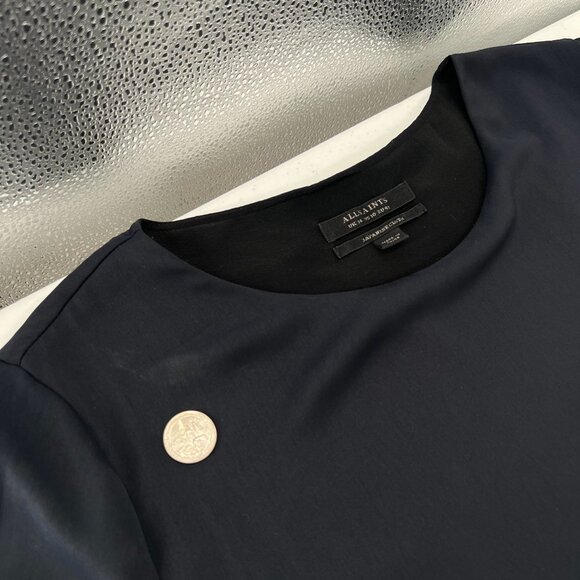 AllSaints 10 Black Roder Shift Dress Japanese Cloth Silk Viscose Minimalist - Picture 8 of 13